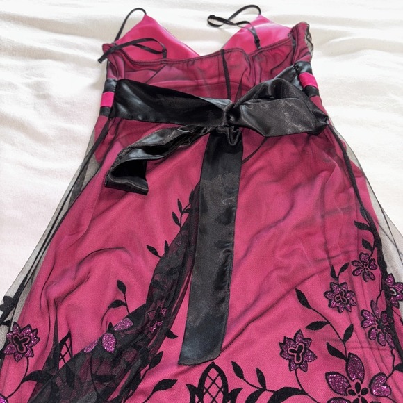 VTG Burgundy Black Sheer Slip Dress Spaghetti Straps Whimsigoth Babydoll Fairy S - Picture 9 of 14